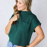 Hartlyn Ribbed Mock Neck Cap Sleeve Sweater - Hunter Green