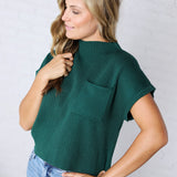 Hartlyn Ribbed Mock Neck Cap Sleeve Sweater - Hunter Green