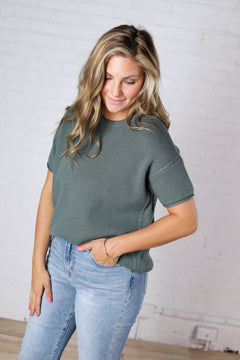 Hattie Viscose Short Sleeve Sweater - Ash Jade