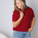 Hattie Viscose Short Sleeve Sweater - Cabernet