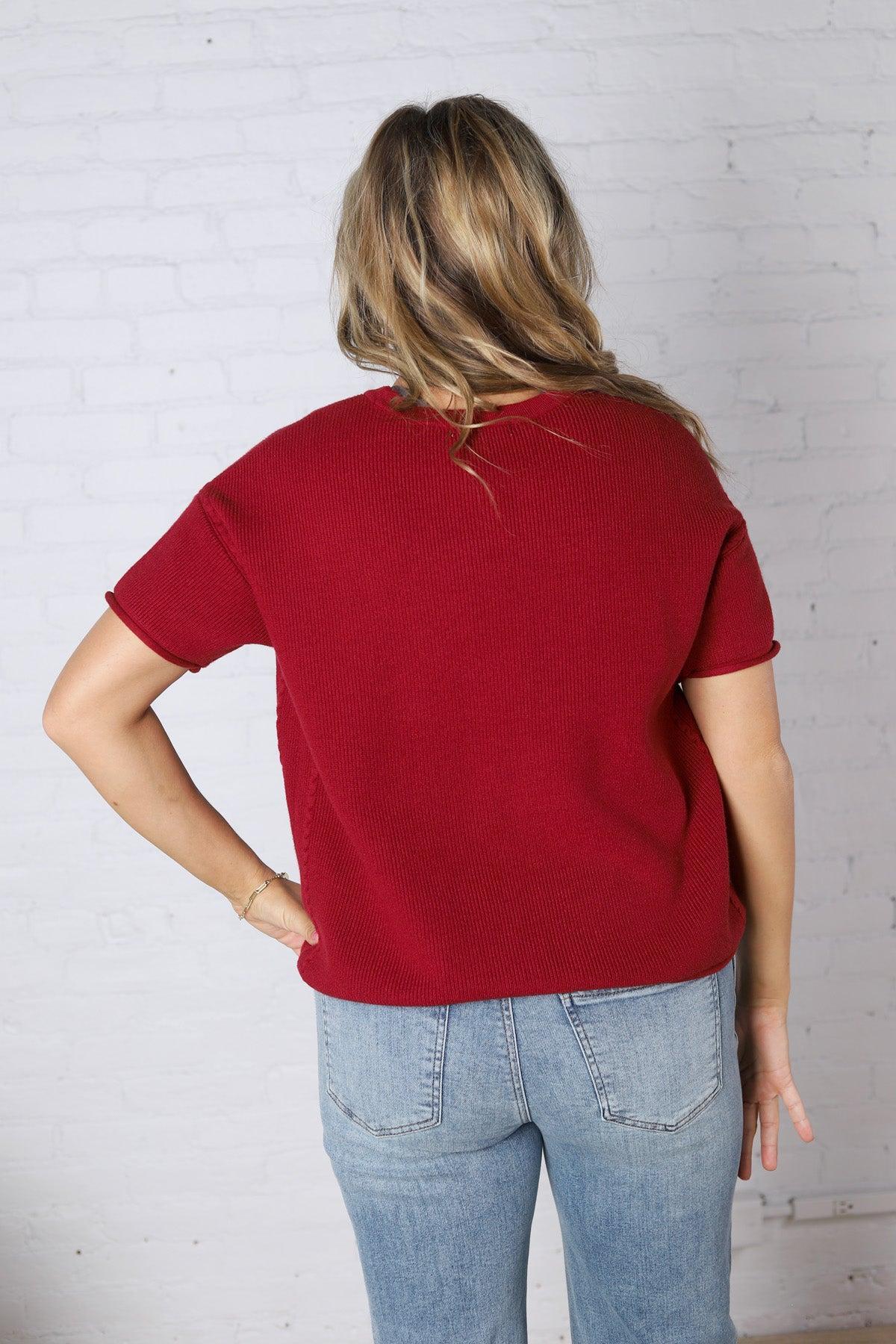 Hattie Viscose Short Sleeve Sweater - Cabernet