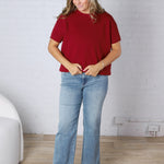Hattie Viscose Short Sleeve Sweater - Cabernet