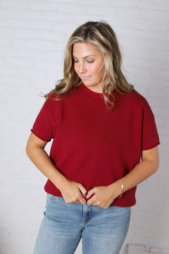 Hattie Viscose Short Sleeve Sweater - Cabernet