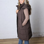 Havana Detachable Hood Zipper Puffer Vest - Ash Brown
