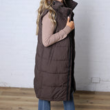 Havana Detachable Hood Zipper Puffer Vest - Ash Brown
