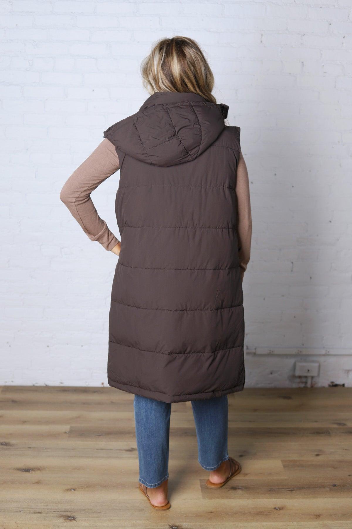 Havana Detachable Hood Zipper Puffer Vest - Ash Brown