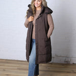 Havana Detachable Hood Zipper Puffer Vest - Ash Brown