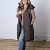 Havana Detachable Hood Zipper Puffer Vest - Ash Brown