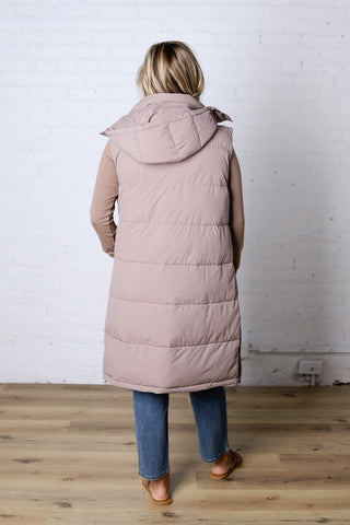 Havana Detachable Hood Zipper Puffer Vest - Latte