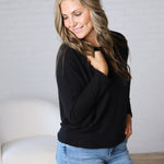 Haven Rib Brushed Knit Top - Black