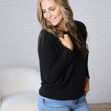Haven Rib Brushed Knit Top - Black
