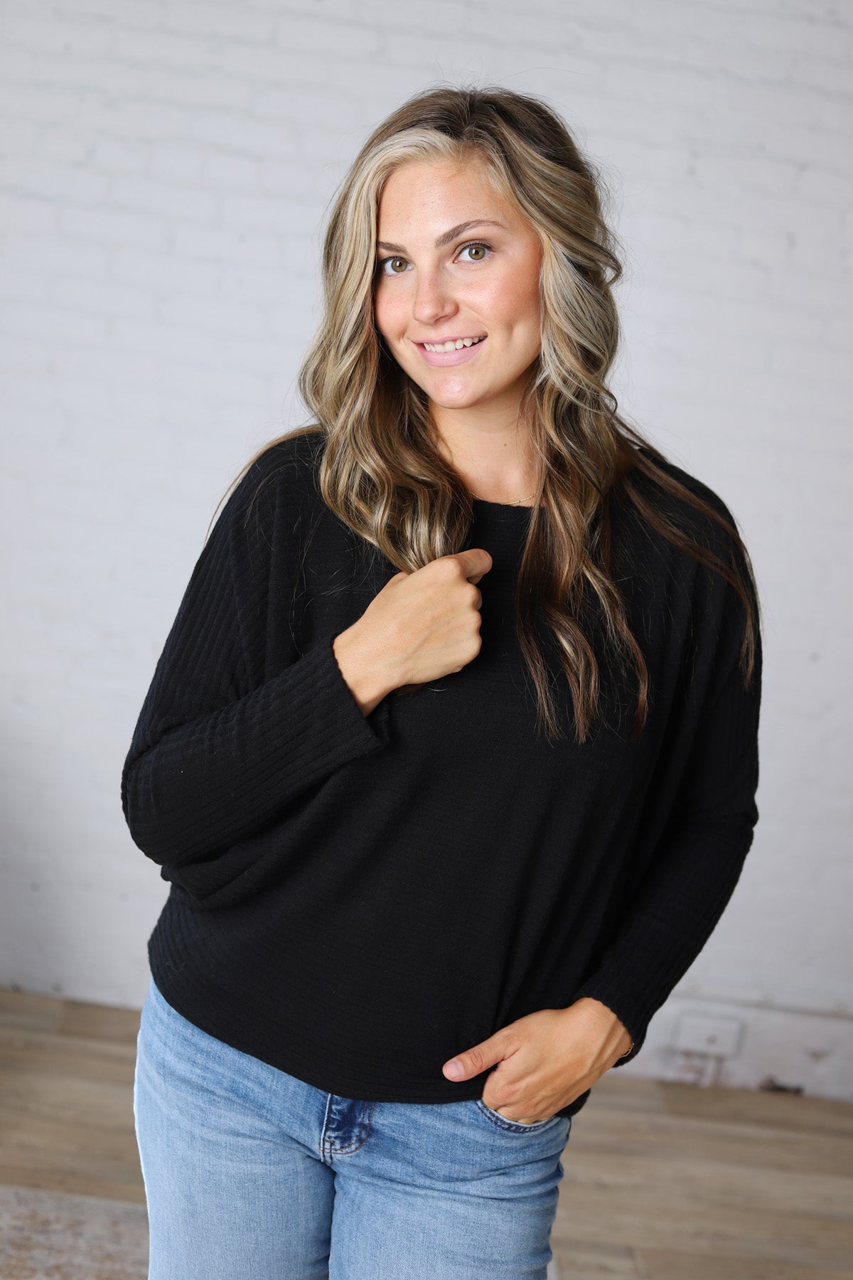 Haven Rib Brushed Knit Top - Black