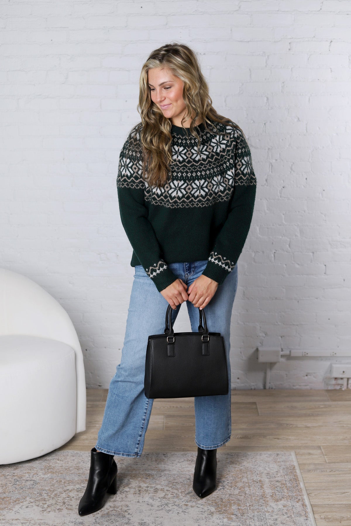 Hazel Holiday Fair Isle Knit - Hunter Green