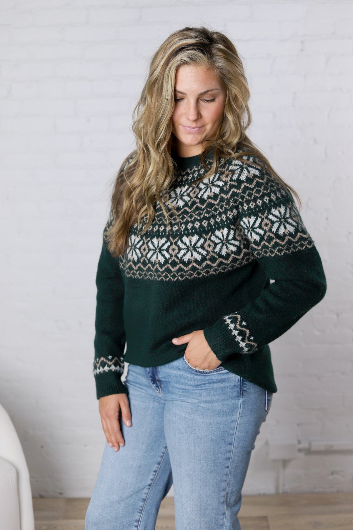Hazel Holiday Fair Isle Knit - Hunter Green