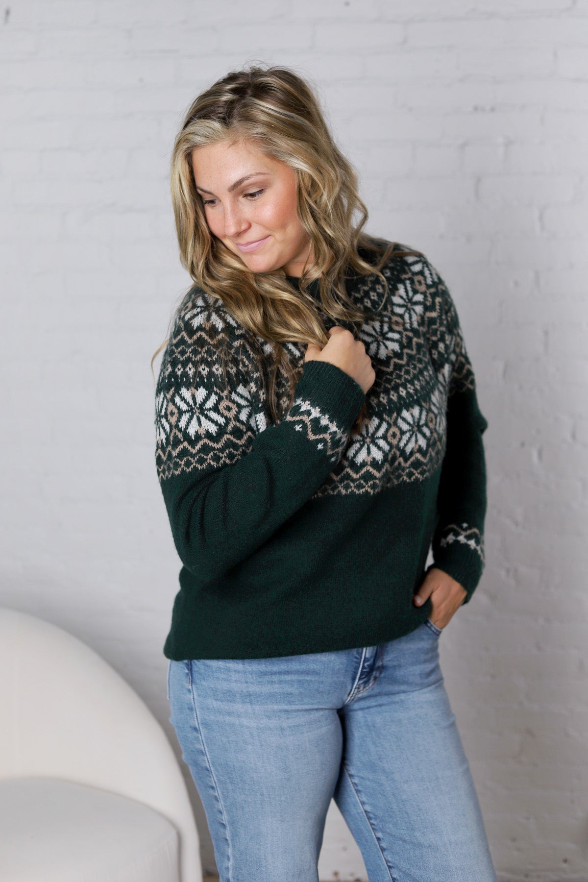 Hazel Holiday Fair Isle Knit - Hunter Green