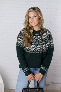 Hazel Holiday Fair Isle Knit - Hunter Green