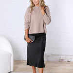 Hazel Silky Suede Midi Skirt - Black