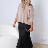 Hazel Silky Suede Midi Skirt - Black