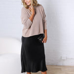 Hazel Silky Suede Midi Skirt - Black