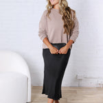 Hazel Silky Suede Midi Skirt - Black