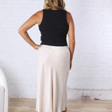 Hazel Silky Suede Midi Skirt - Champagne