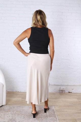 Hazel Silky Suede Midi Skirt - Champagne