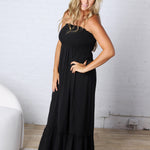 Hazel Smocked Top Maxi Dress - Black