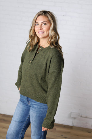 Heather Henley Pullover Sweater - Dk Olive