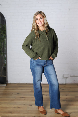 Heather Henley Pullover Sweater - Dk Olive