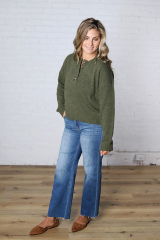 Heather Henley Pullover Sweater - Dk Olive
