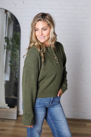 Heather Henley Pullover Sweater - Dk Olive