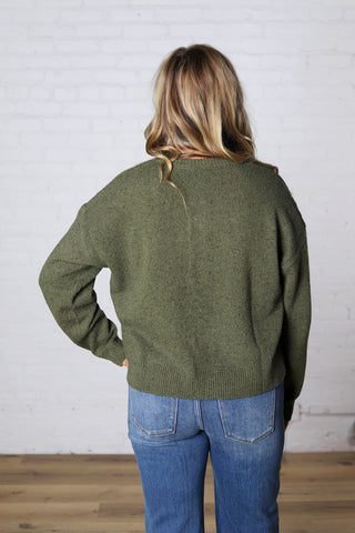 Heather Henley Pullover Sweater - Dk Olive