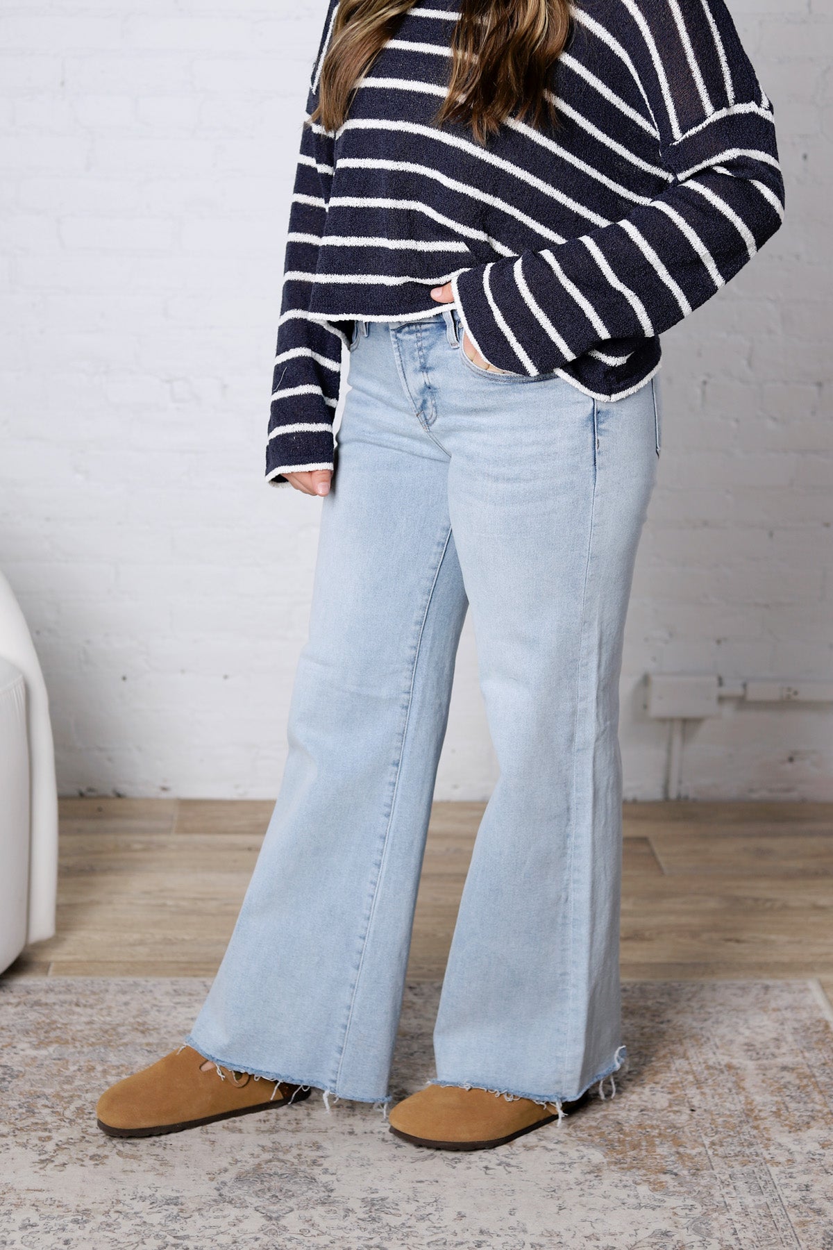 Hedra Low Rise Wide Leg Raw Cut Hem - Risen Jeans