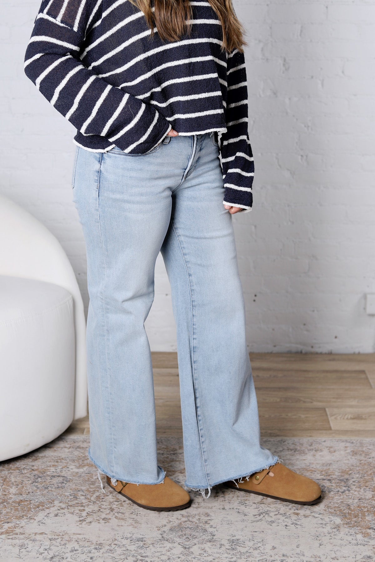 Hedra Low Rise Wide Leg Raw Cut Hem - Risen Jeans