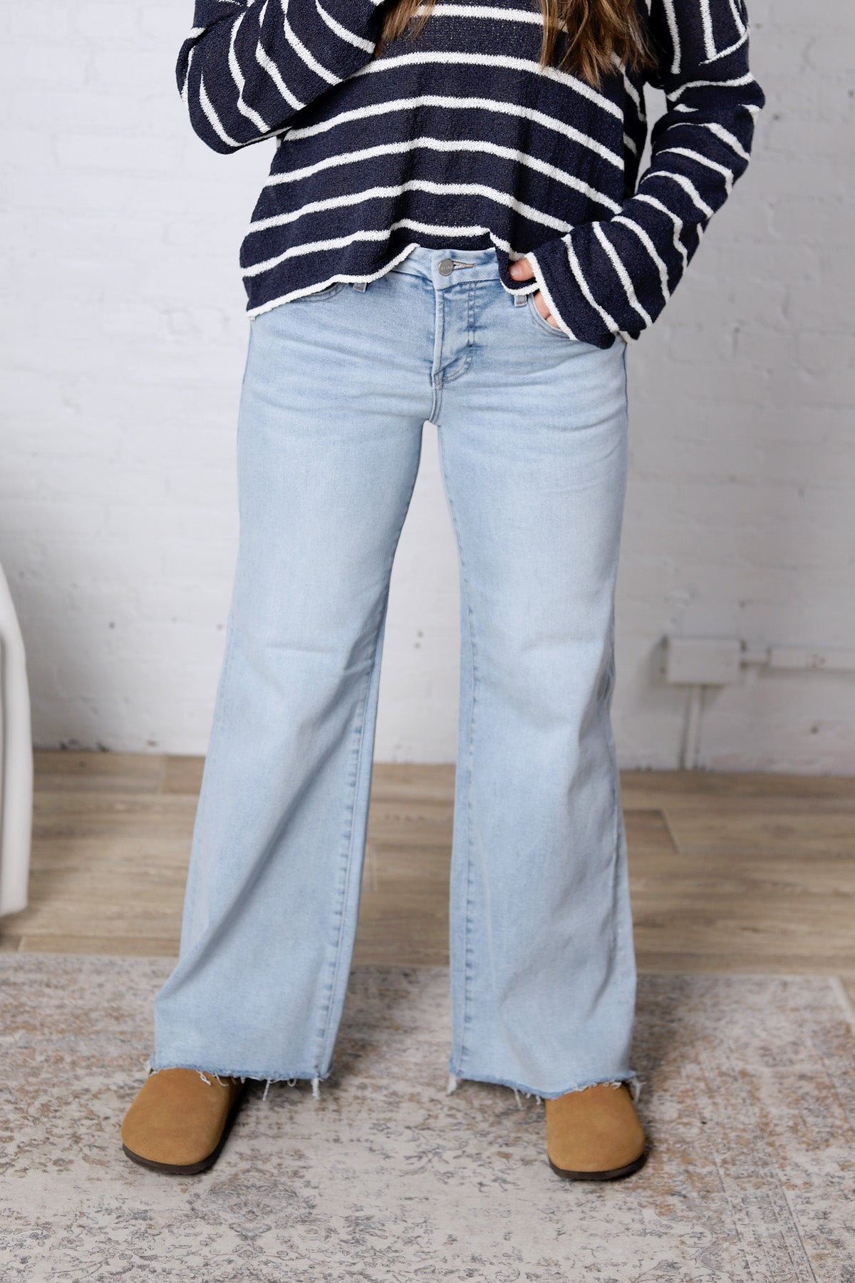 Hedra Low Rise Wide Leg Raw Cut Hem - Risen Jeans