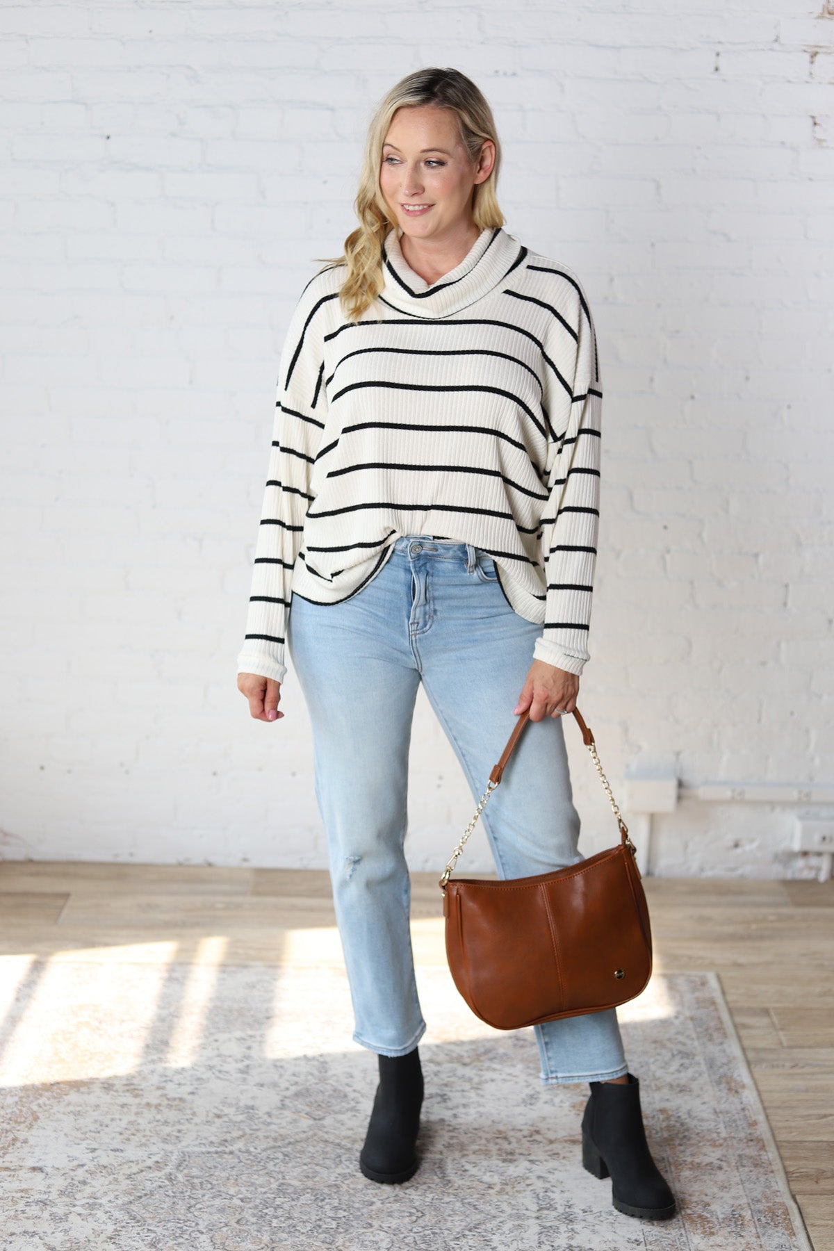 Holley High Neck Long Sleeve Stripe Top