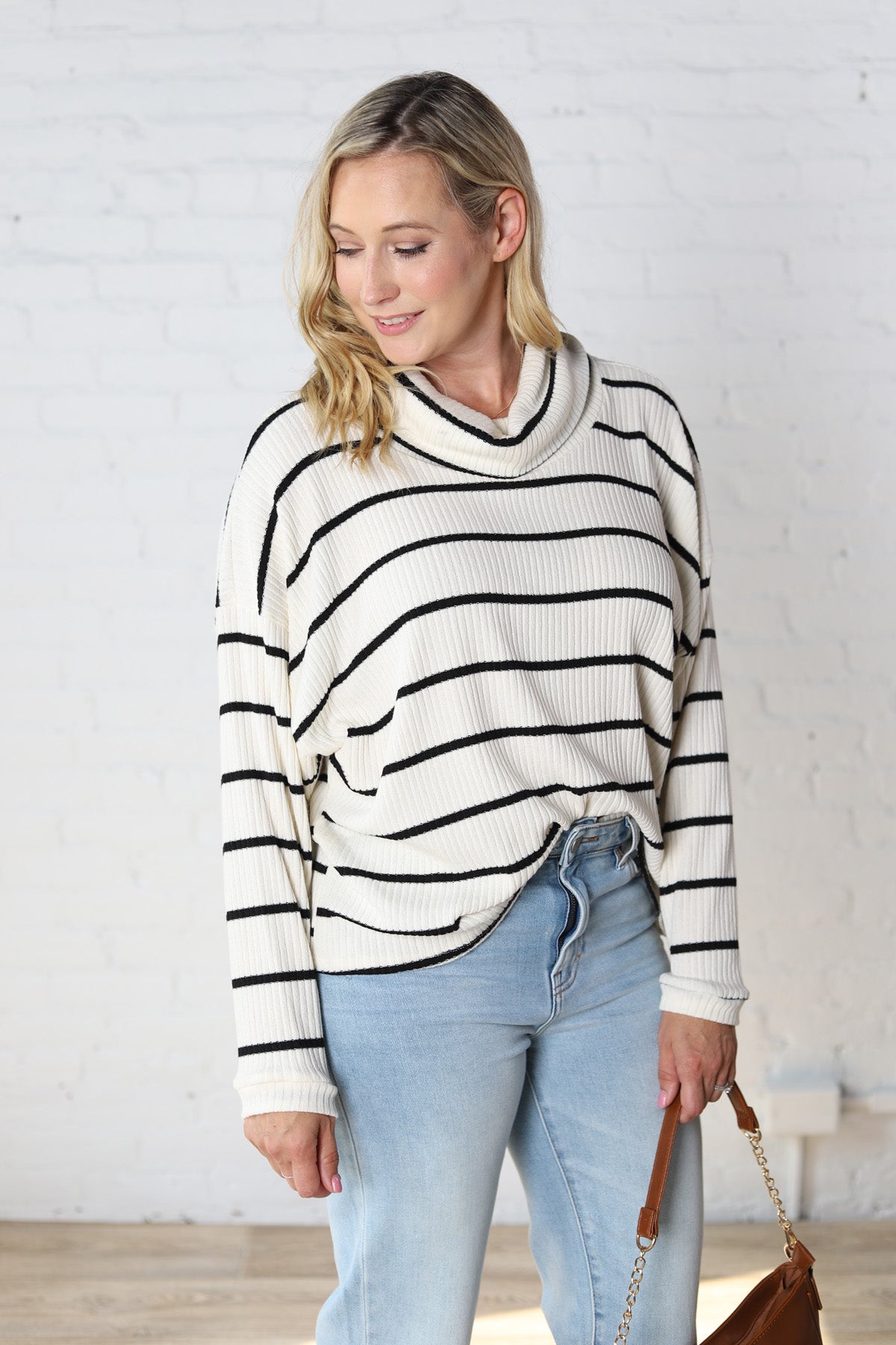 Holley High Neck Long Sleeve Stripe Top