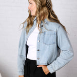 Hollin Cropped Cut Denim Shacket - Lt Wash