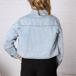 Hollin Cropped Cut Denim Shacket - Lt Wash
