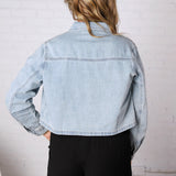 Hollin Cropped Cut Denim Shacket - Lt Wash