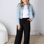 Hollin Cropped Cut Denim Shacket - Lt Wash