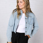 Hollin Cropped Cut Denim Shacket - Lt Wash
