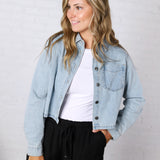 Hollin Cropped Cut Denim Shacket - Lt Wash
