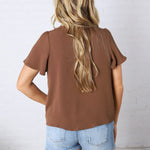 Hollis Effortless Grace V-Neck Blouse - Dark Mocha