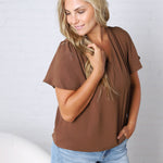 Hollis Effortless Grace V-Neck Blouse - Dark Mocha