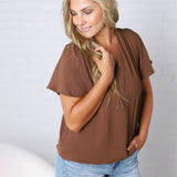 Hollis Effortless Grace V-Neck Blouse - Dark Mocha