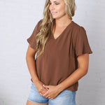 Hollis Effortless Grace V-Neck Blouse - Dark Mocha
