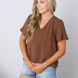 Hollis Effortless Grace V-Neck Blouse - Dark Mocha