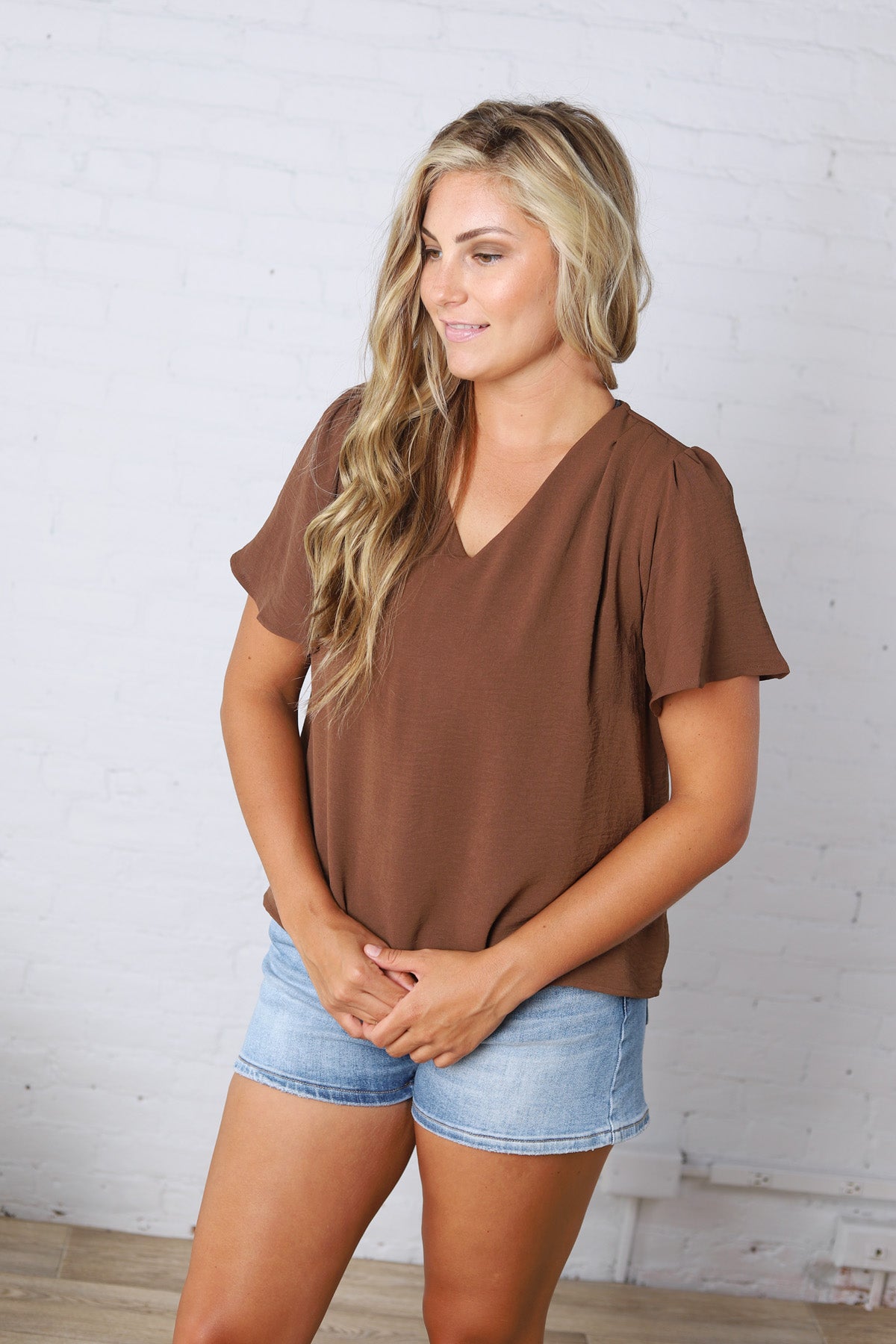 Hollis Effortless Grace V-Neck Blouse - Dark Mocha