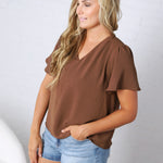 Hollis Effortless Grace V-Neck Blouse - Dark Mocha